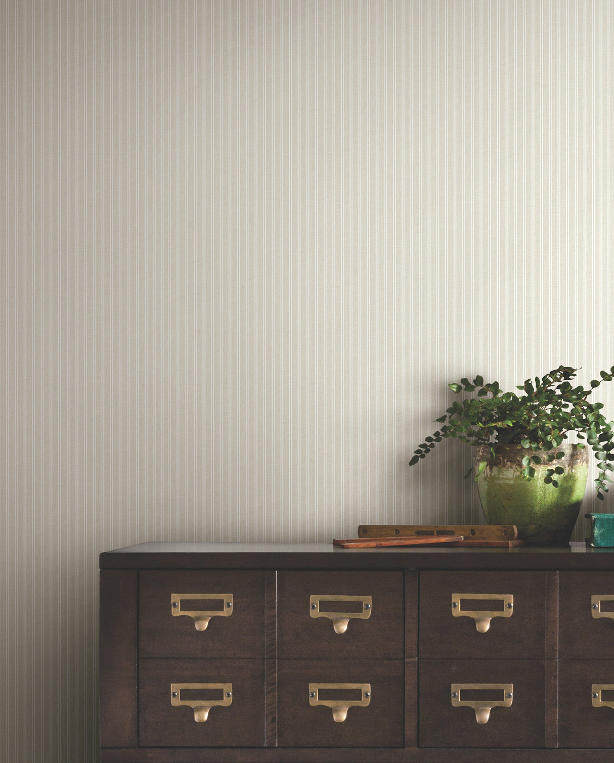Ronald Redding 4211-83540 Ticking Stripe Beige Faux Linen Wa