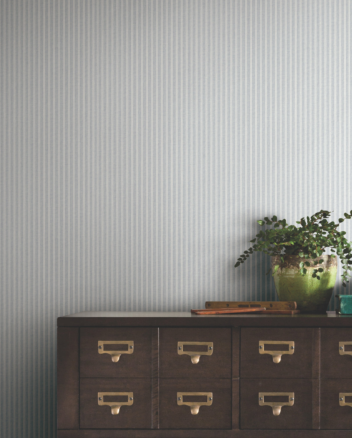 Ronald Redding 4211-83542 Ticking Stripe Blue Faux Linen Wal