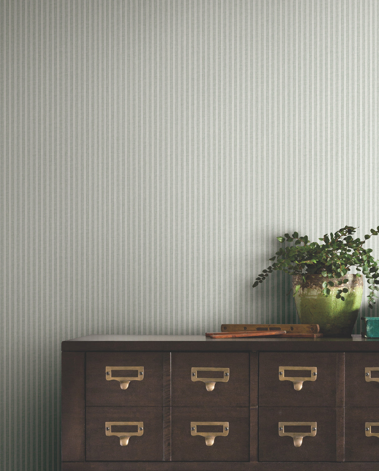Ronald Redding 4211-83543 Ticking Stripe Sage Faux Linen Wal