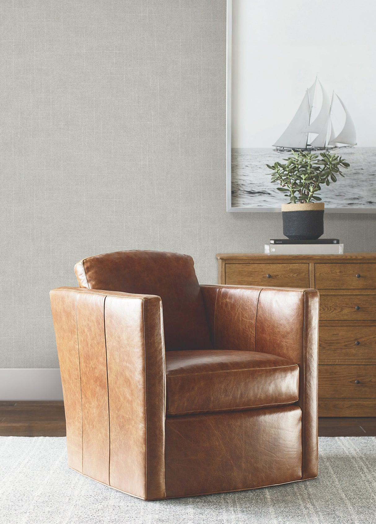 Ronald Redding 4211-83550 Saratoga Grey Faux Linen Wallpaper