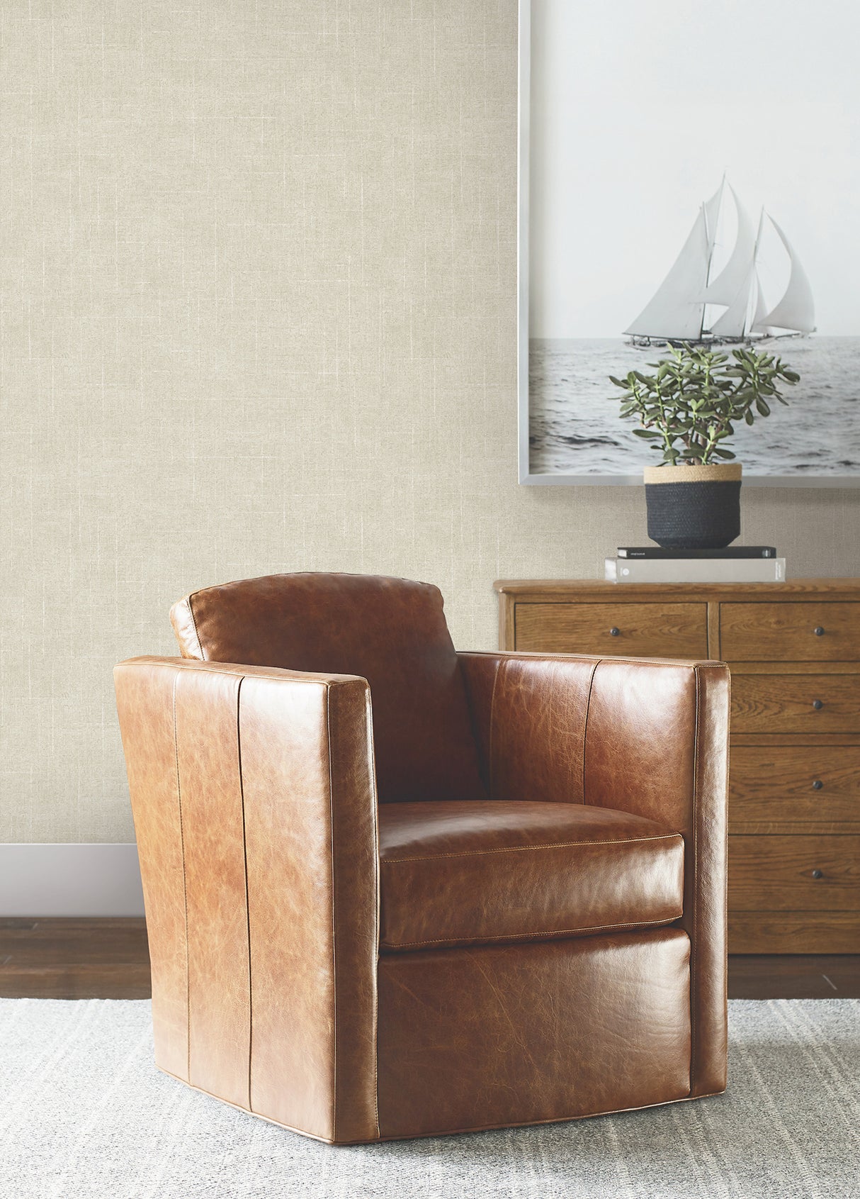Ronald Redding 4211-83551 Saratoga Beige Faux Linen Wallpape