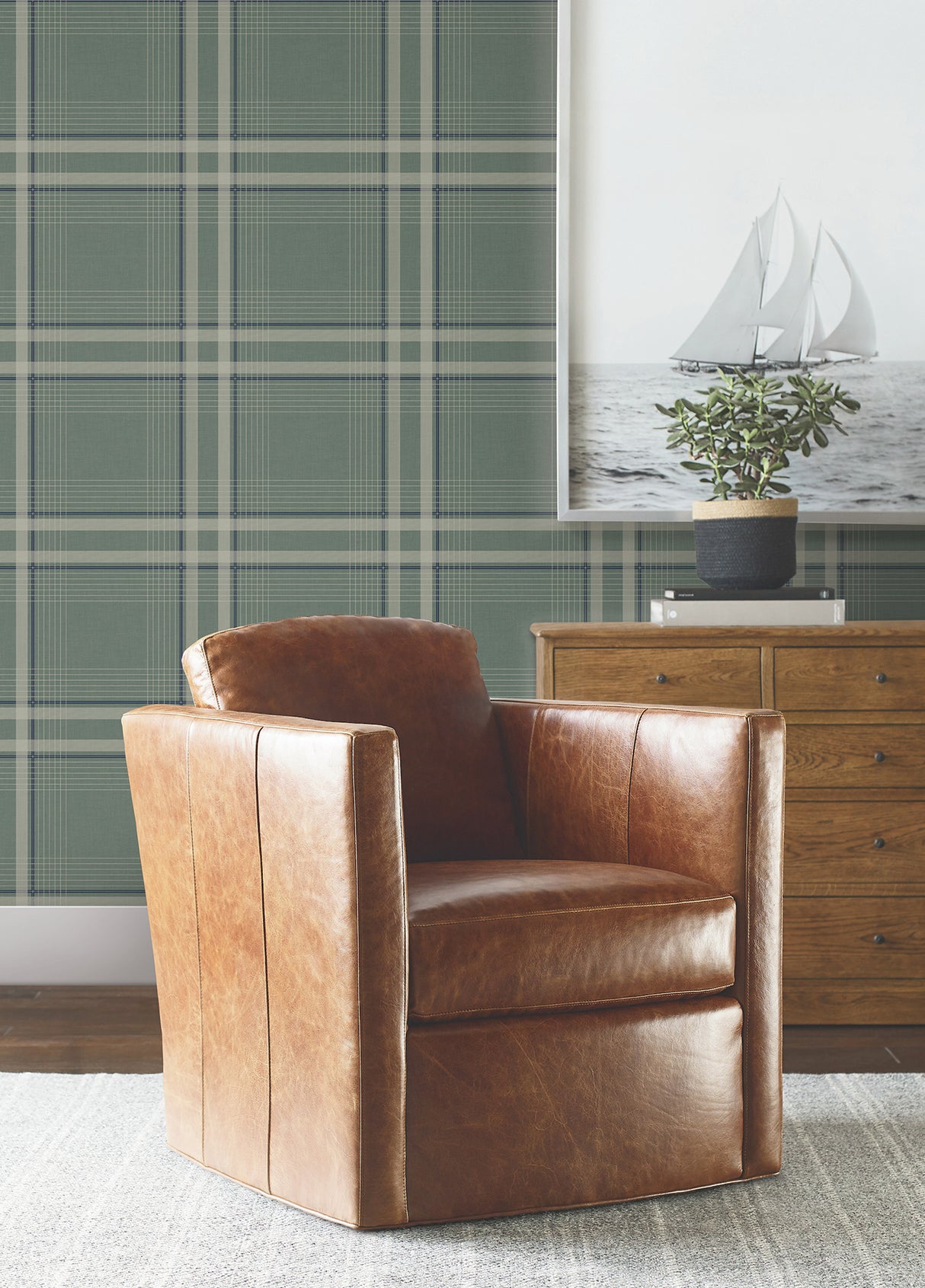 Ronald Redding 4211-83563 Country Club Plaid Green Faux Line