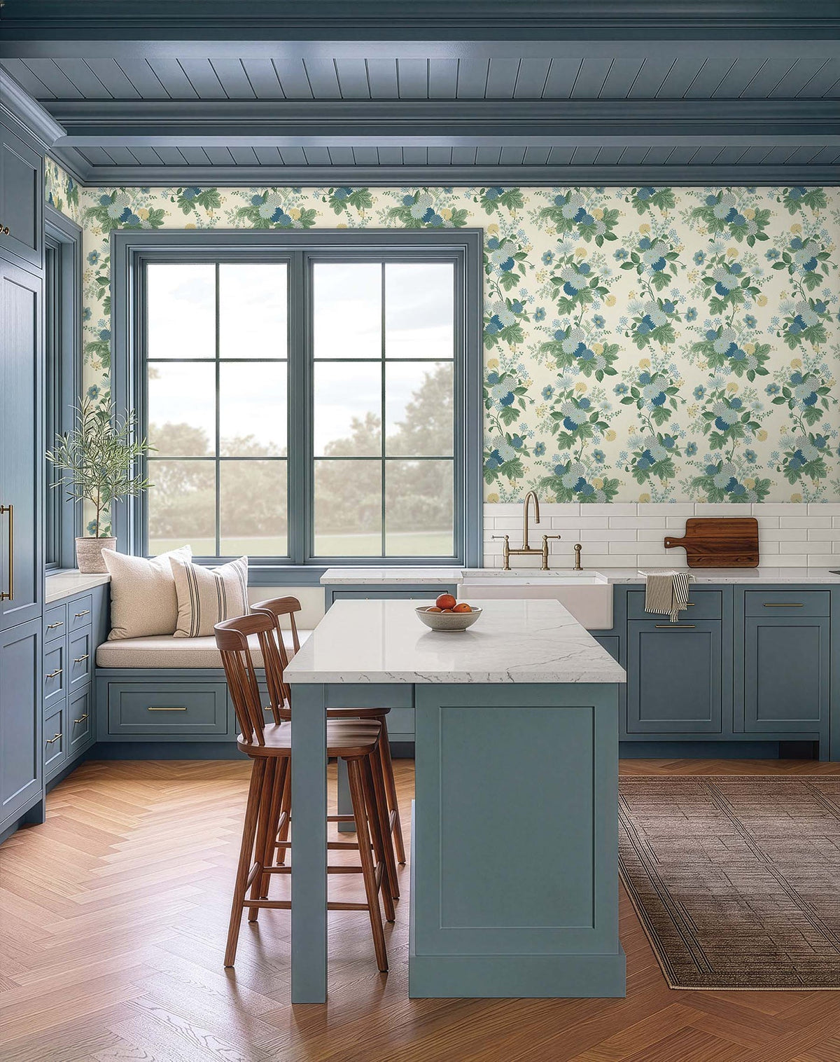 Rifle Paper Co. 4212-84362 Dahlia Linen & Blue Wallpaper