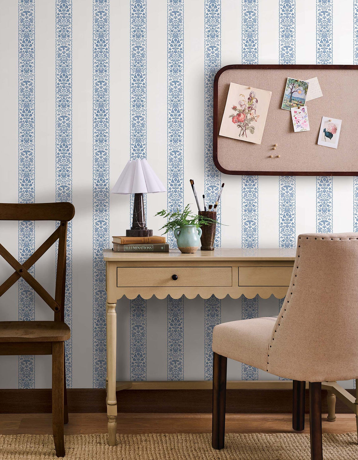 Rifle Paper Co. 4212-84393 Estee Stripe Blue & White Wallpaper