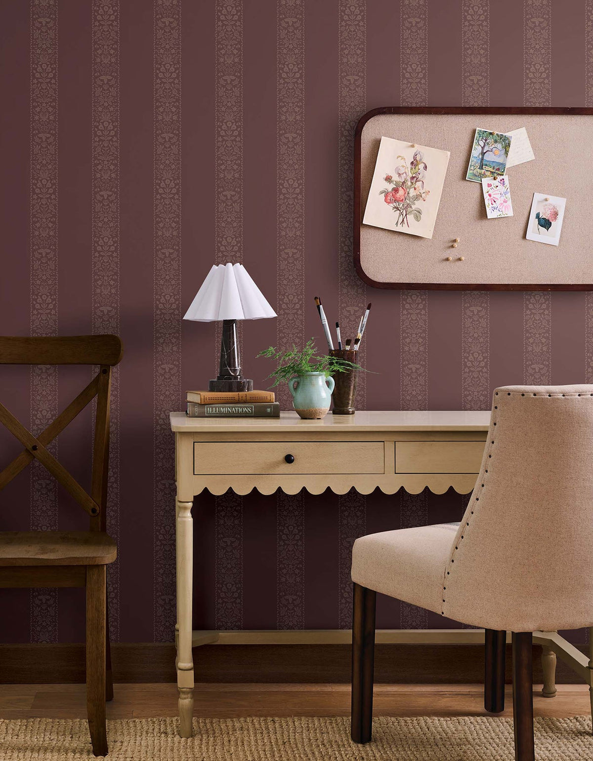 Rifle Paper Co. 4212-84395 Estee Stripe Burgundy Wallpaper