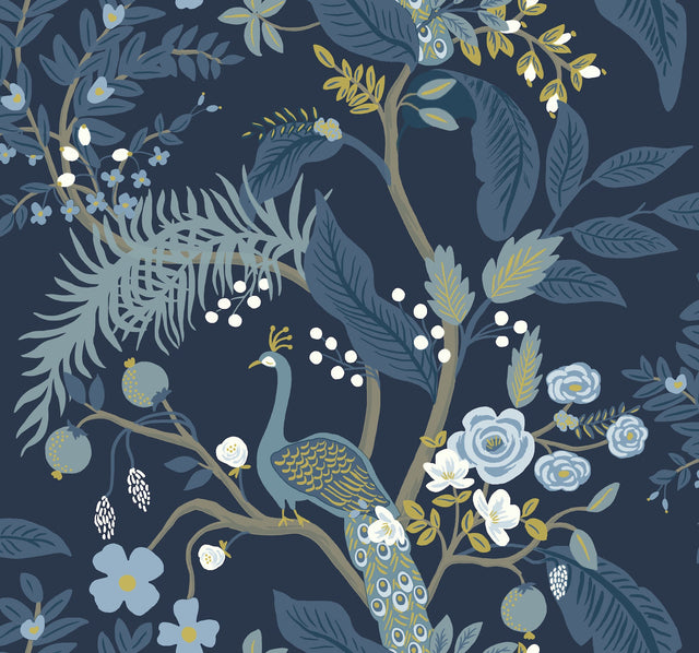 Rifle Paper Co. 4212-84422 Peacock Navy Wallpaper