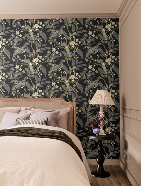 Rifle Paper Co. 4212-84423 Peacock Black Wallpaper