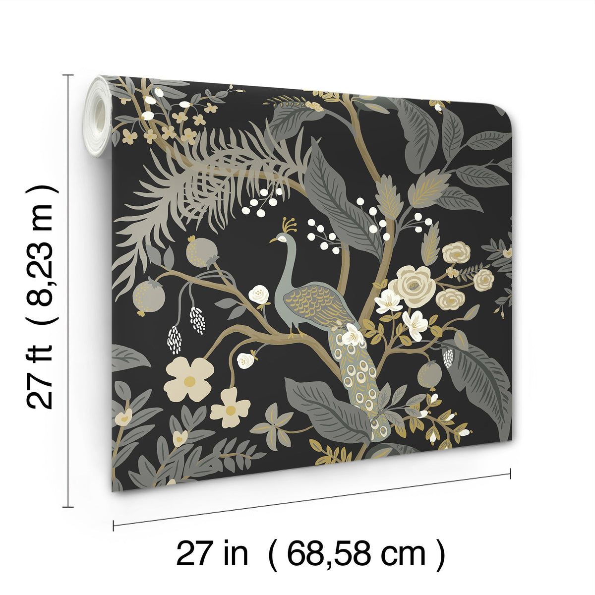 Rifle Paper Co. 4212-84423 Peacock Black Wallpaper