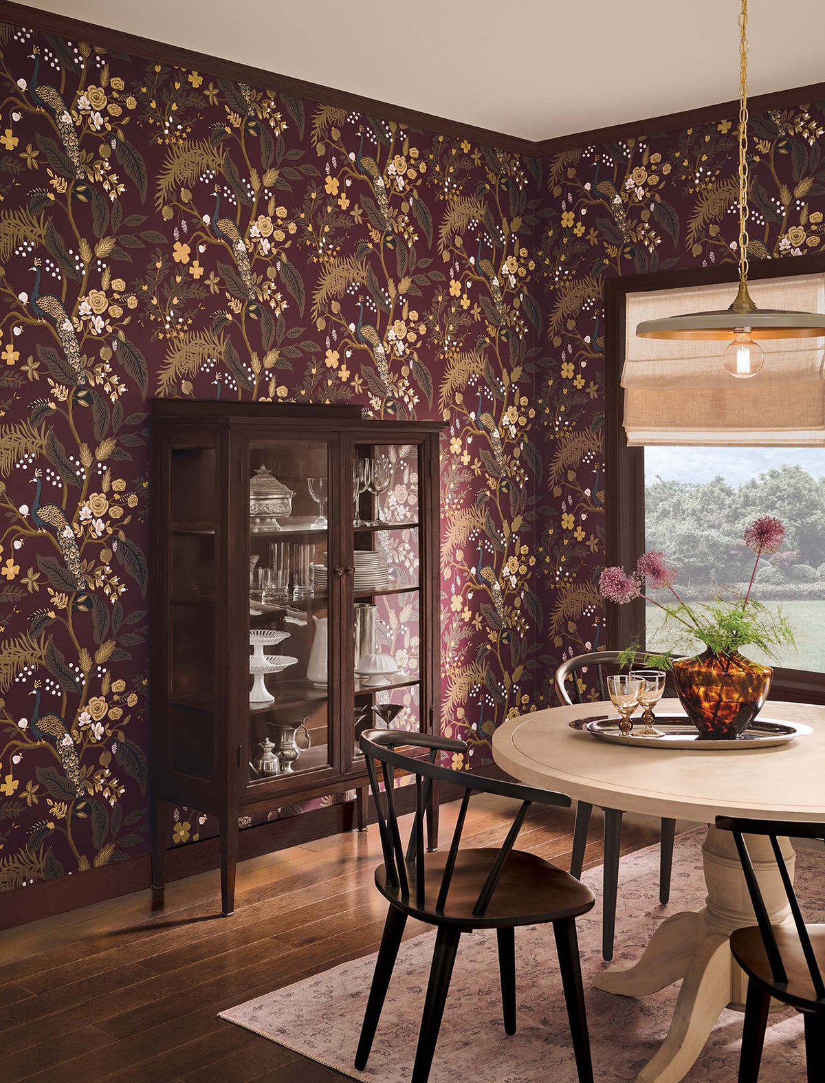 Rifle Paper Co. 4212-84425 Peacock Burgundy Wallpaper