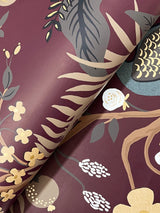 Rifle Paper Co. 4212-84425 Peacock Burgundy Wallpaper