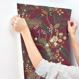 Rifle Paper Co. 4212-84425 Peacock Burgundy Wallpaper