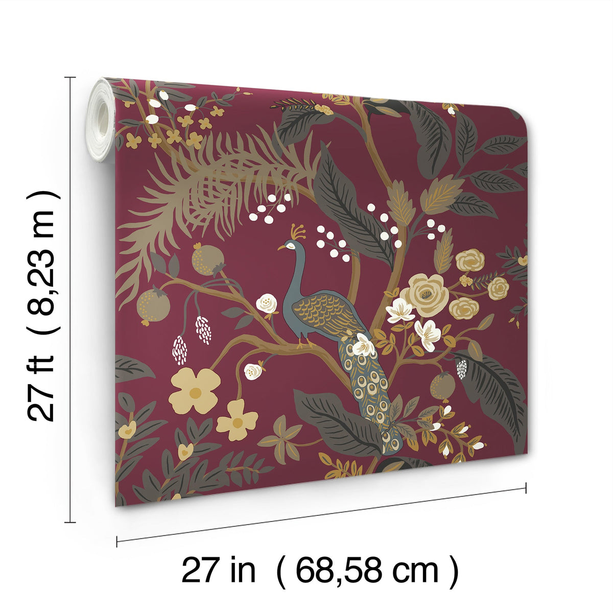 Rifle Paper Co. 4212-84425 Peacock Burgundy Wallpaper