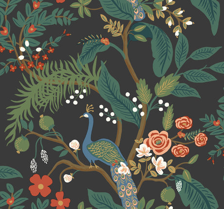 Rifle Paper Co. 4212-84427 Peacock Charcoal Wallpaper