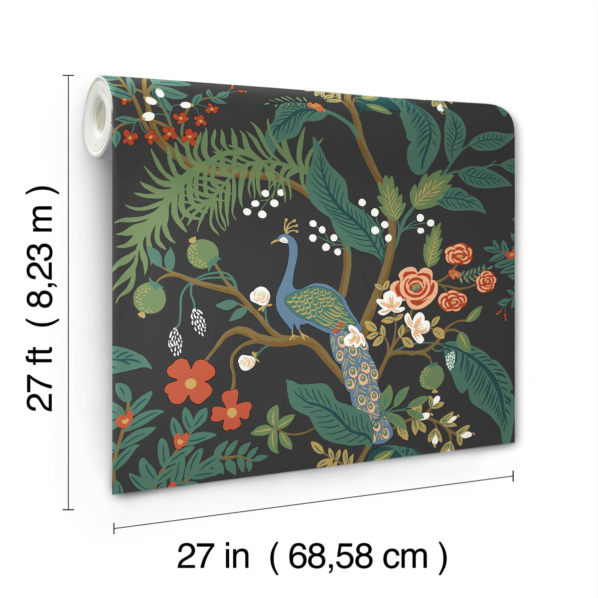 Rifle Paper Co. 4212-84427 Peacock Charcoal Wallpaper