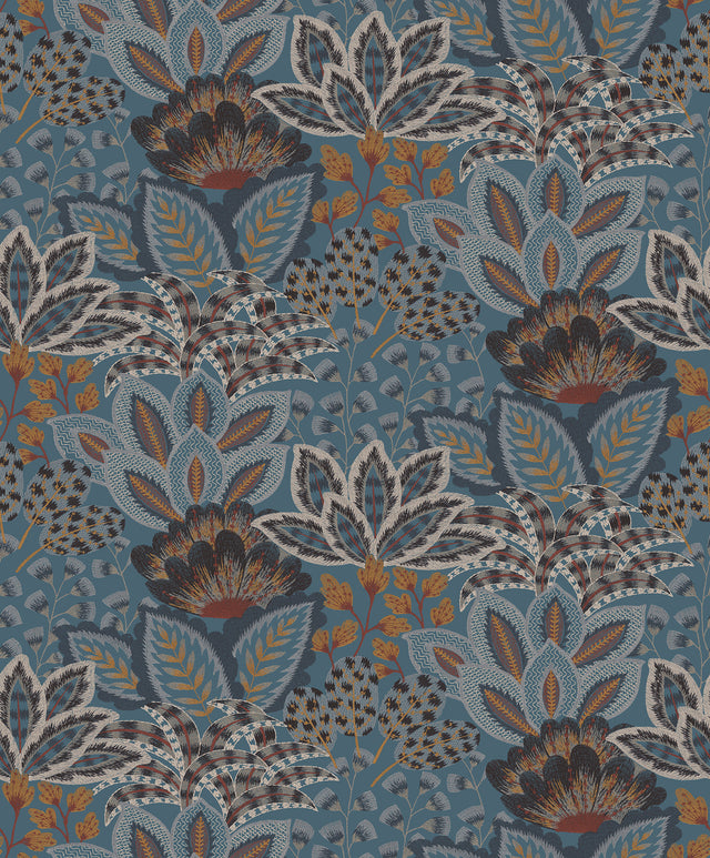 York Wallcoverings Catherine Blue Botanical Wallpaper 4228-8