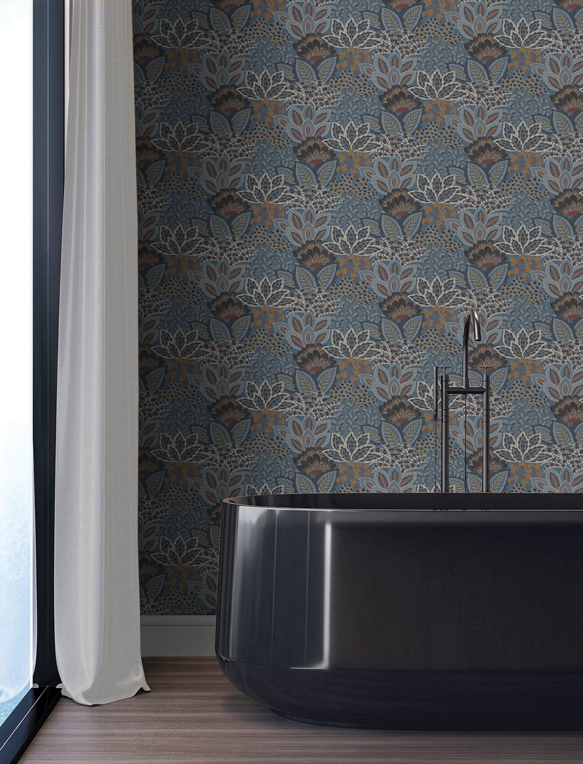 York Wallcoverings Catherine Blue Botanical Wallpaper 4228-8