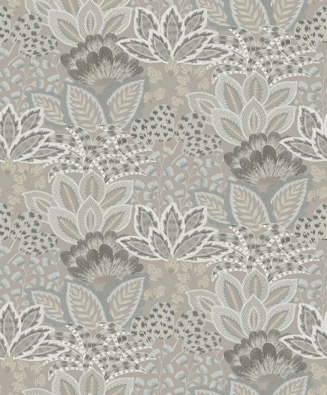 York Wallcoverings Catherine Taupe Botanical Wallpaper 4228-