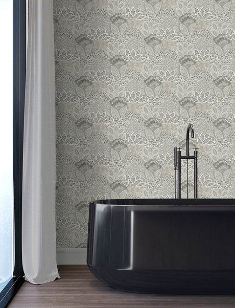 York Wallcoverings Catherine Taupe Botanical Wallpaper 4228-