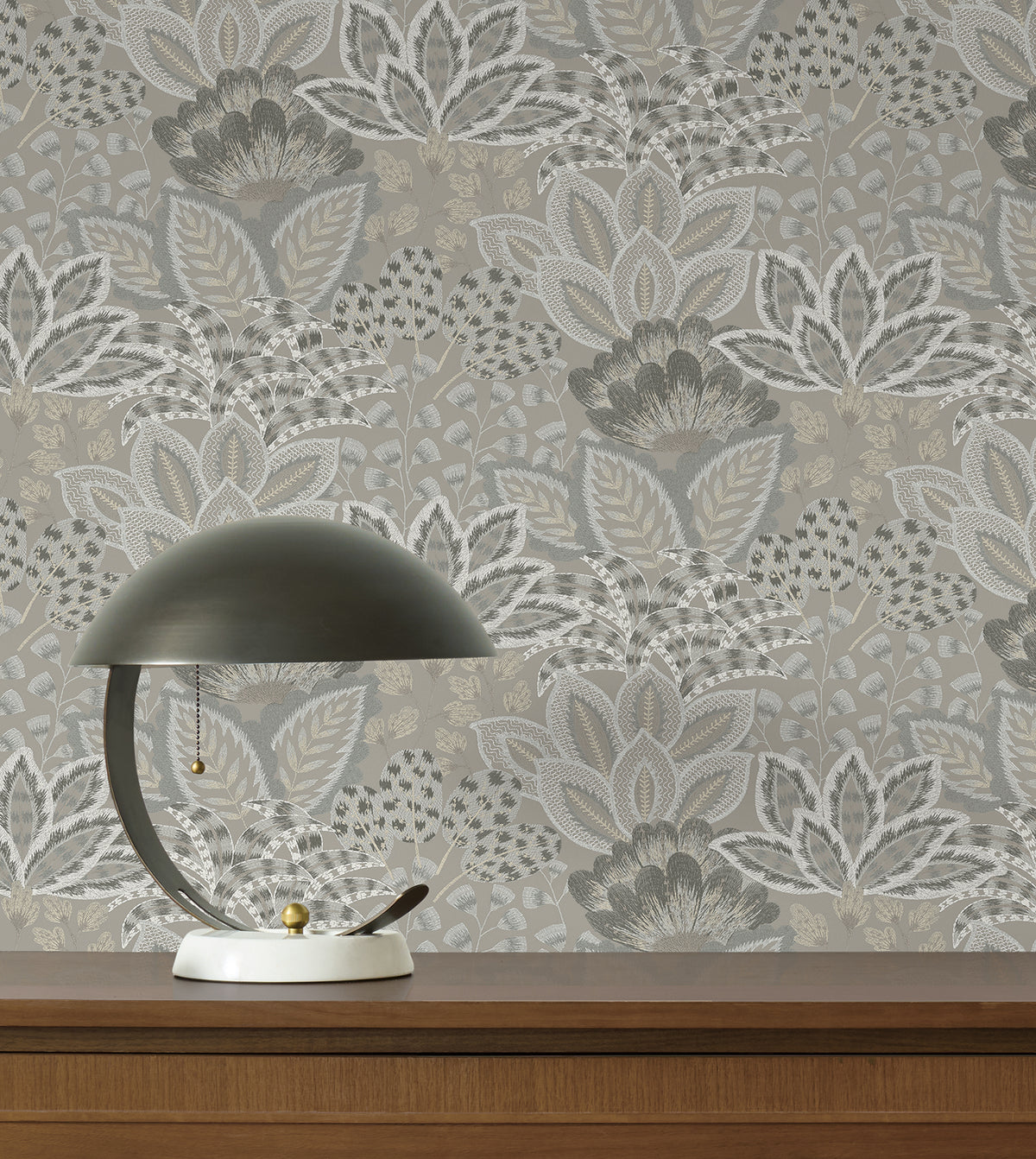 York Wallcoverings Catherine Taupe Botanical Wallpaper 4228-