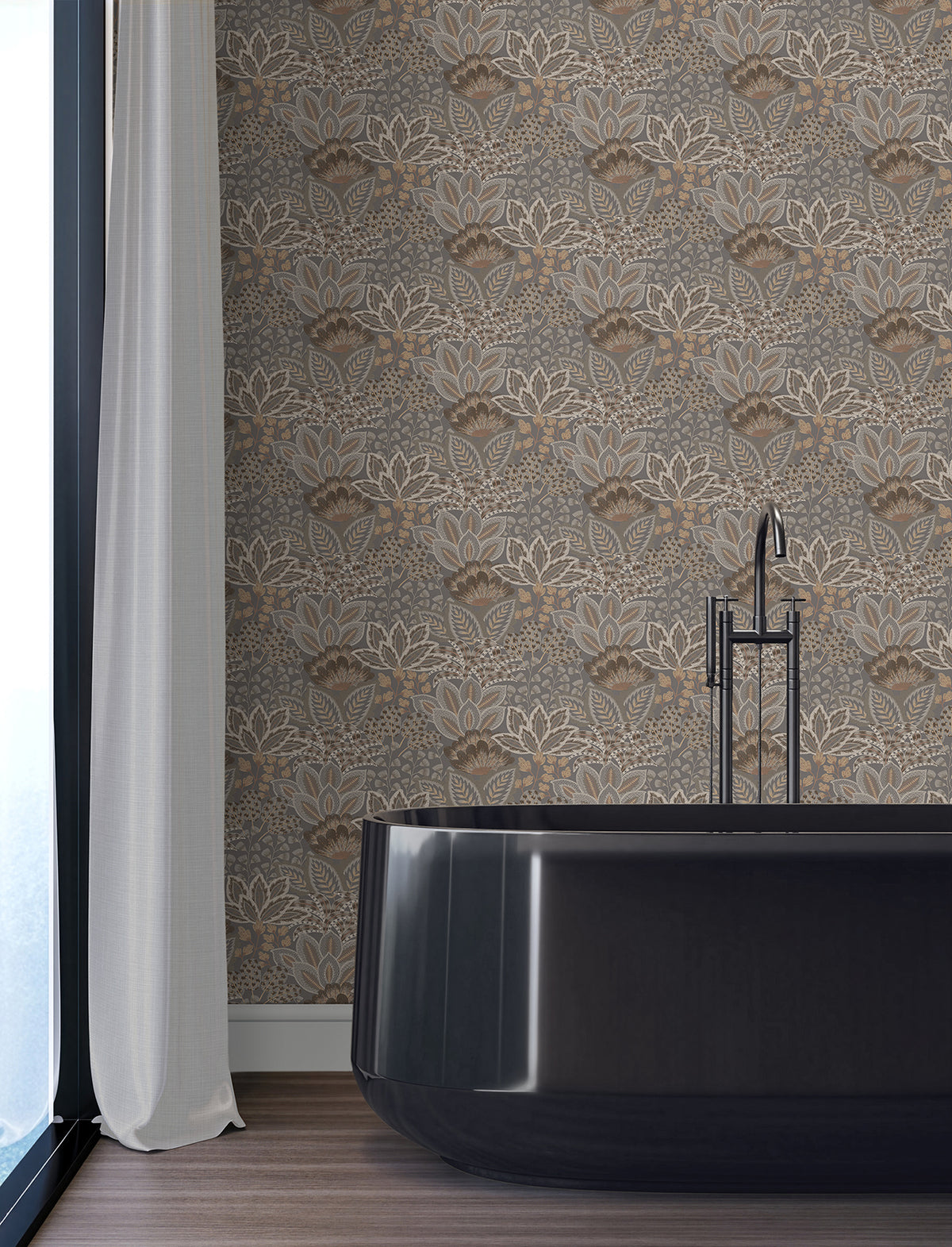 York Wallcoverings Catherine Chocolate Botanical Wallpaper 4