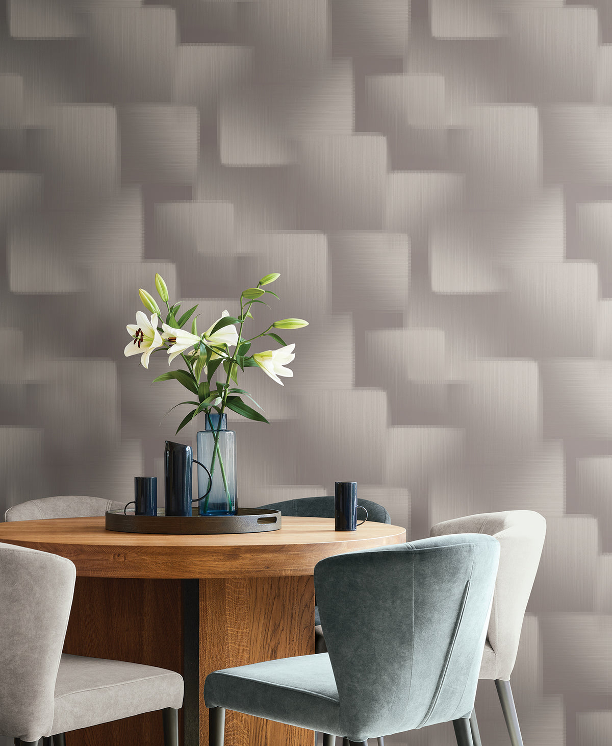 York Wallcoverings Silk Madras Grey Abstract Geometric Wallp