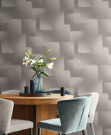 York Wallcoverings Silk Madras Grey Abstract Geometric Wallp
