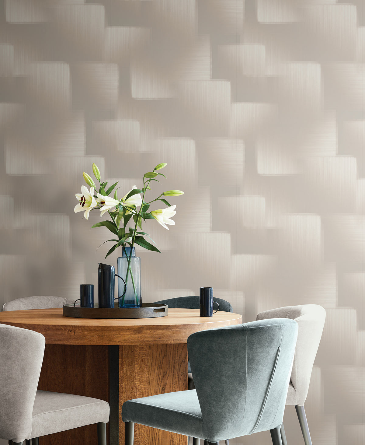 York Wallcoverings Silk Madras Beige Abstract Geometric Wall