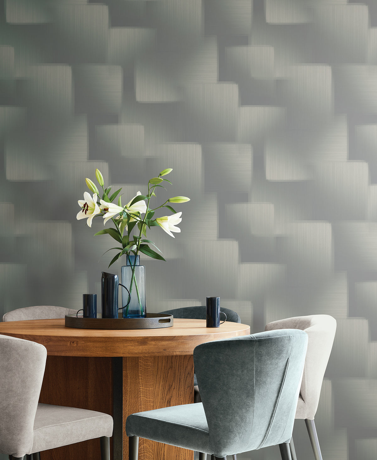 York Wallcoverings Silk Madras Slate Abstract Geometric Wall
