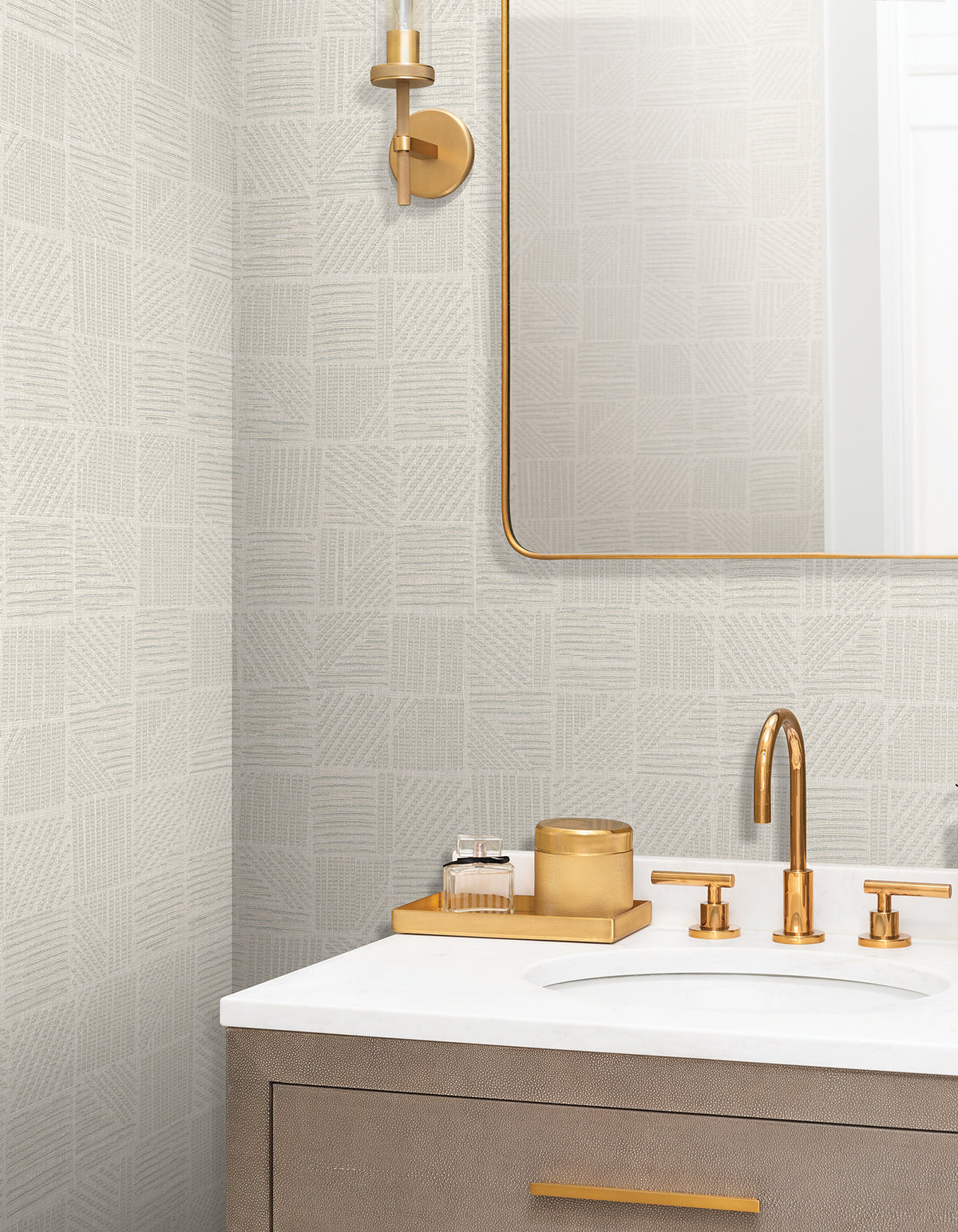 York Wallcoverings Chiseled Patchwork Beige Faux Fabric Wall
