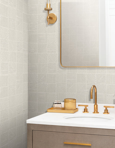 York Wallcoverings Chiseled Patchwork Beige Faux Fabric Wall