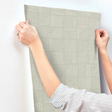 York Wallcoverings Chiseled Patchwork Sage Faux Fabric Wallp