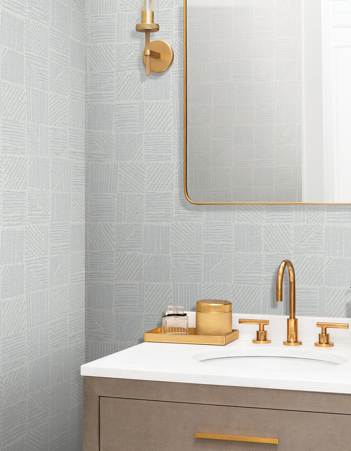 York Wallcoverings Chiseled Patchwork Grey Faux Fabric Wallp
