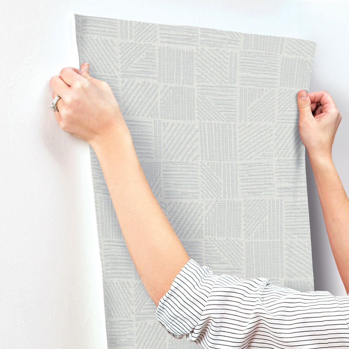 York Wallcoverings Chiseled Patchwork Grey Faux Fabric Wallp