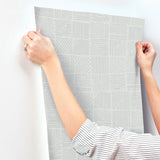 York Wallcoverings Chiseled Patchwork Grey Faux Fabric Wallp