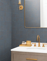 York Wallcoverings Chiseled Patchwork Sapphire Faux Fabric W
