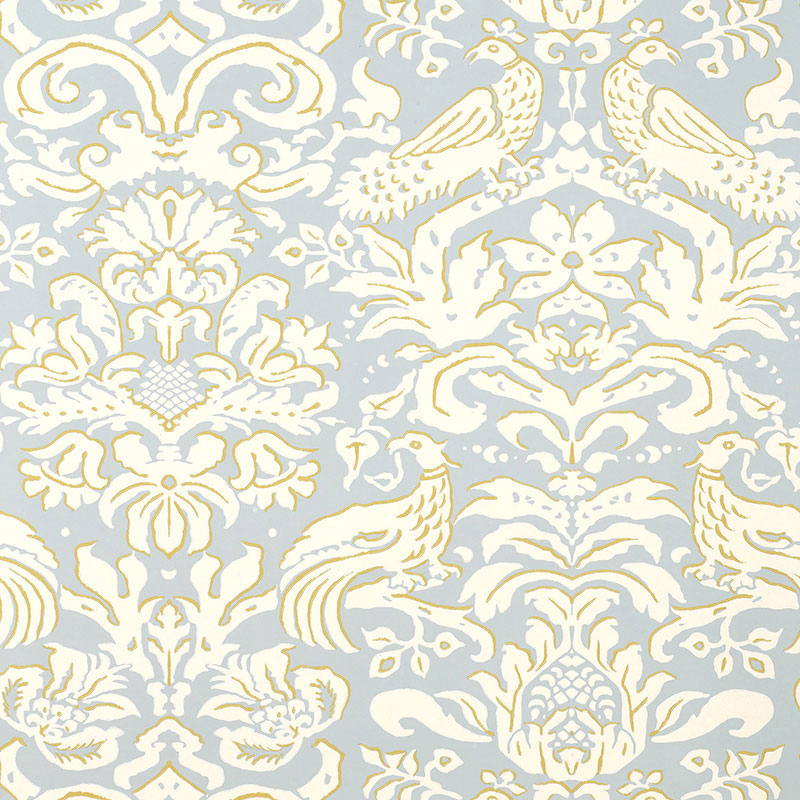 Schumacher Aldwyn Damask Robin'S Egg Wallpaper