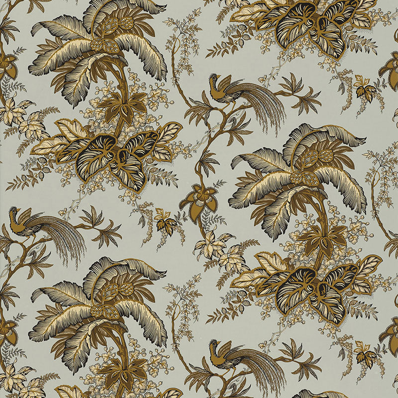 Schumacher Coconut Grove Aqua & Tan Wallpaper
