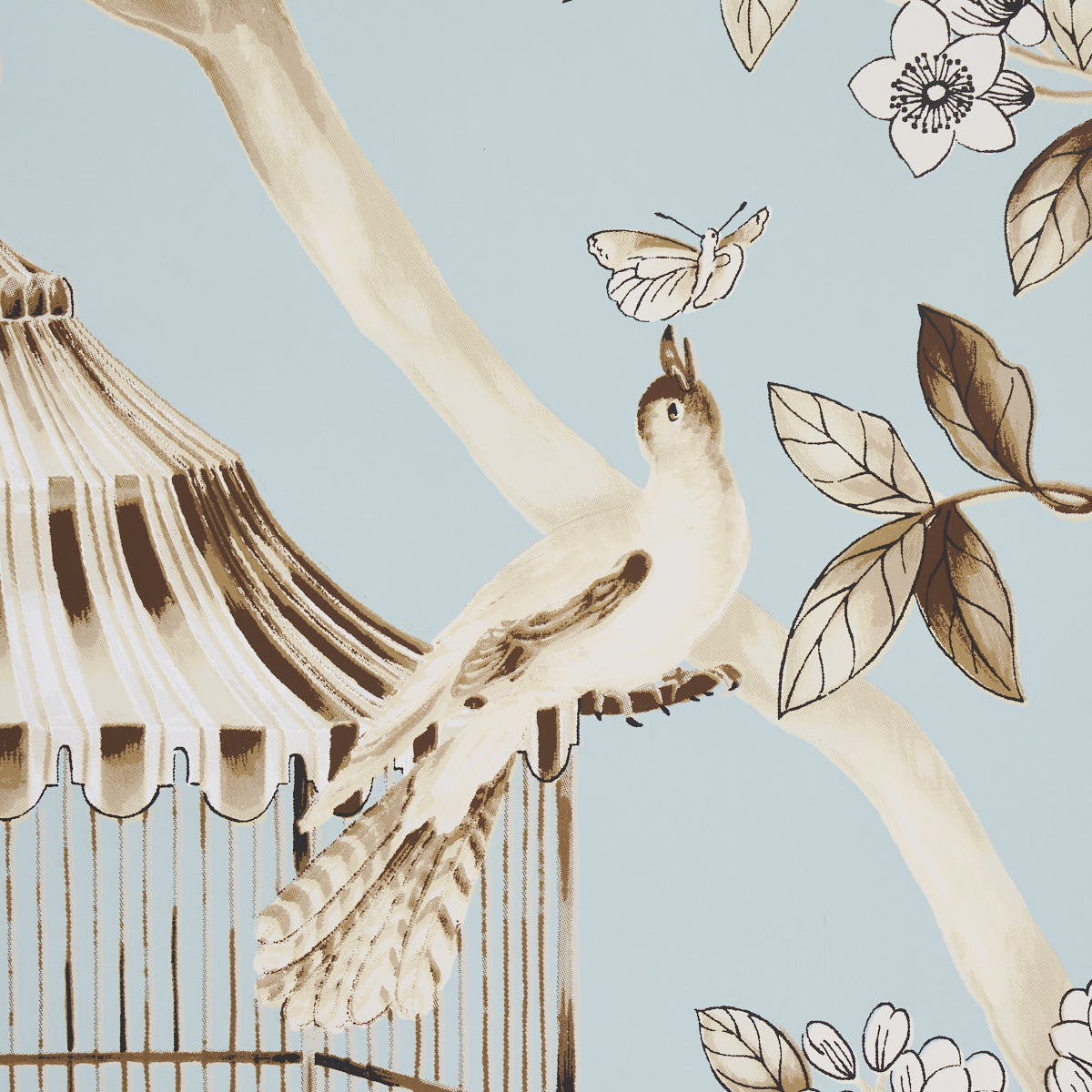 Schumacher Oiseaux Et Fleurs Mineral Wallpaper