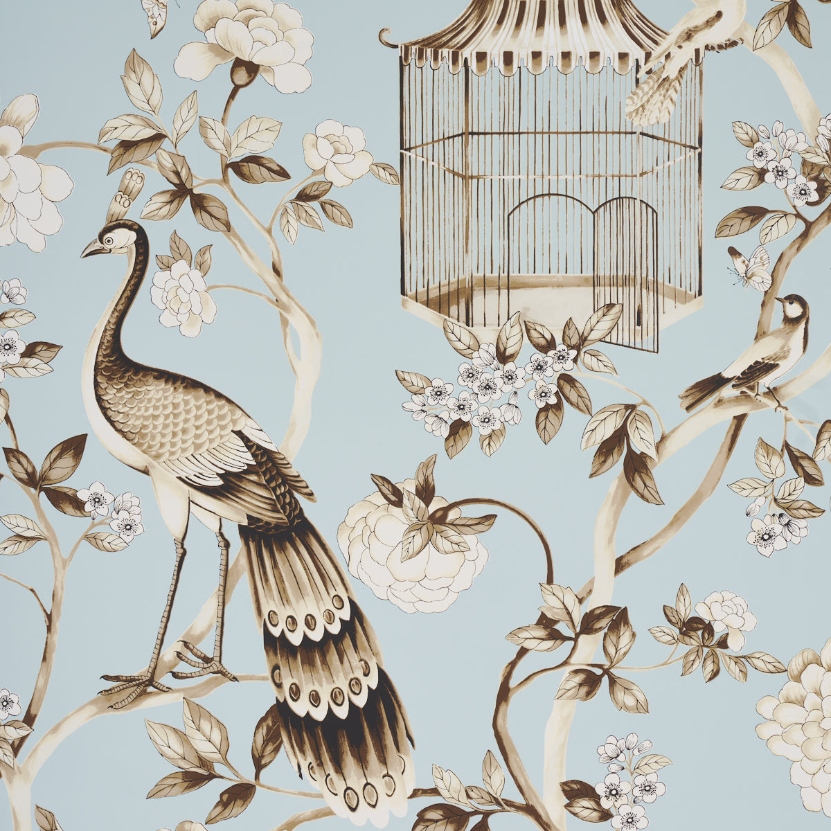 Schumacher Oiseaux Et Fleurs Mineral Wallpaper