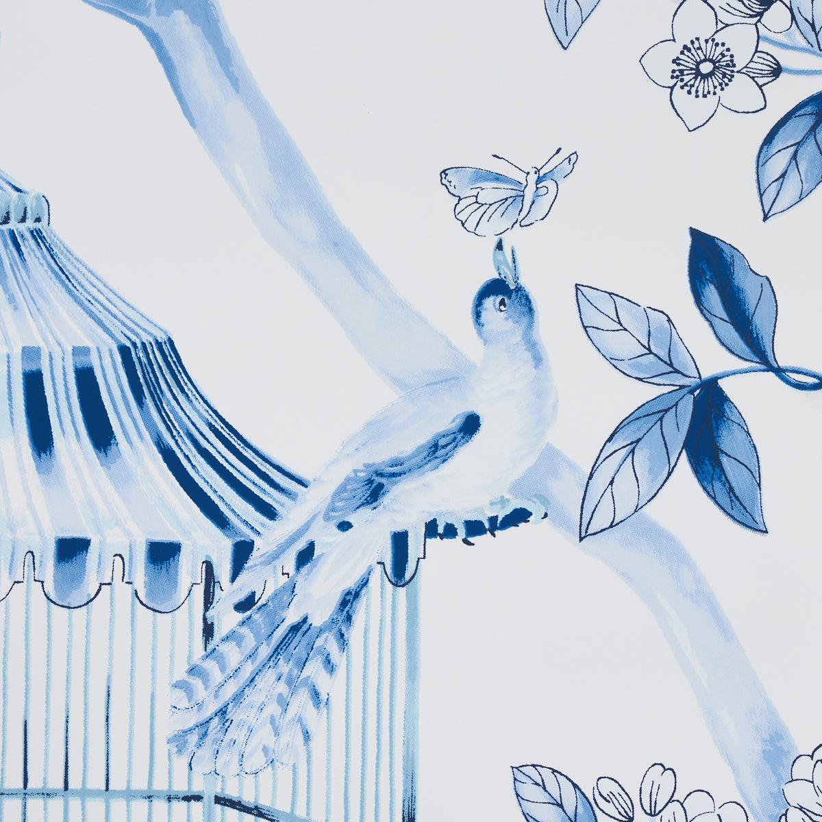 Schumacher Oiseaux Et Fleurs Porcelain Wallpaper - Eade's Wallpaper