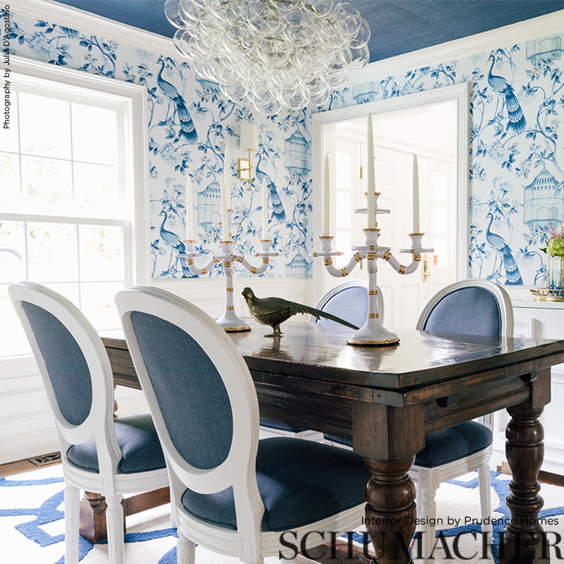 Schumacher Oiseaux Et Fleurs Porcelain Wallpaper - Eade's Wallpaper