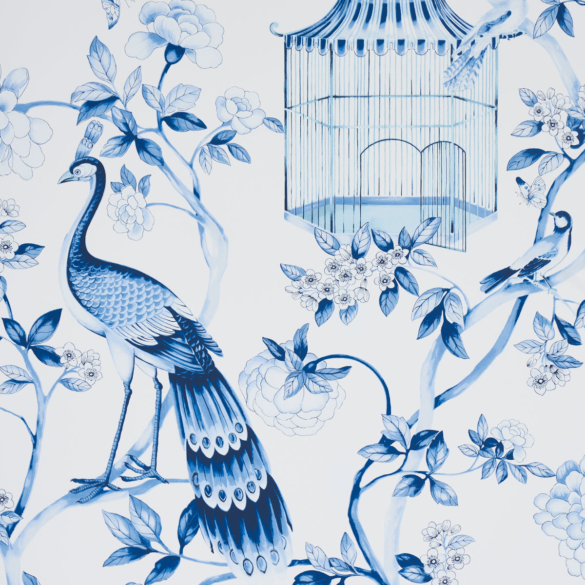 Schumacher Oiseaux Et Fleurs Porcelain Wallpaper - Eade's Wallpaper