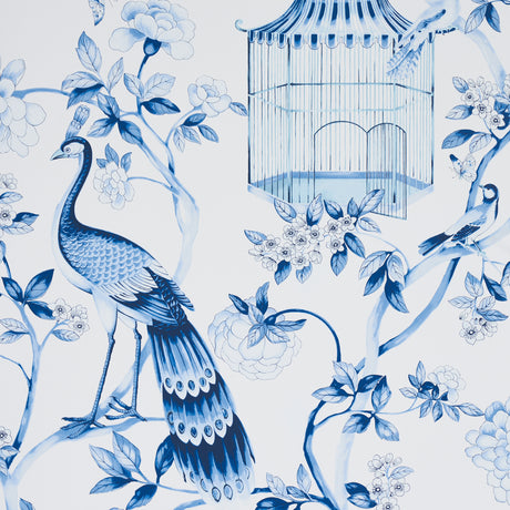 Schumacher Oiseaux Et Fleurs Porcelain Wallpaper - Eade's Wallpaper