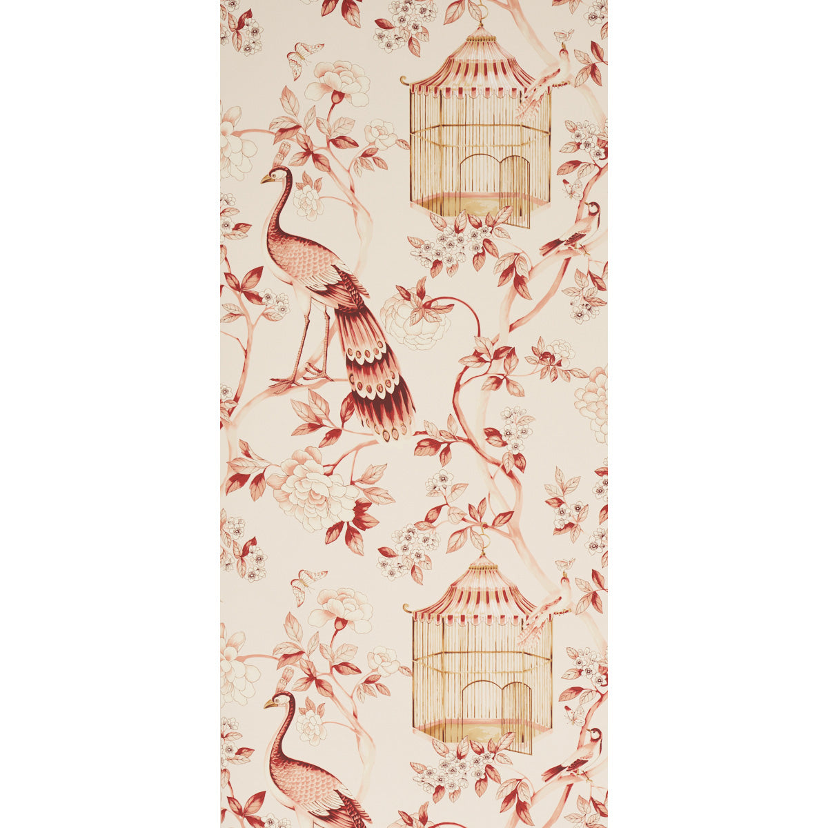 Schumacher Oiseaux Et Fleurs Cinnabar Wallpaper - Eade's Wallpaper