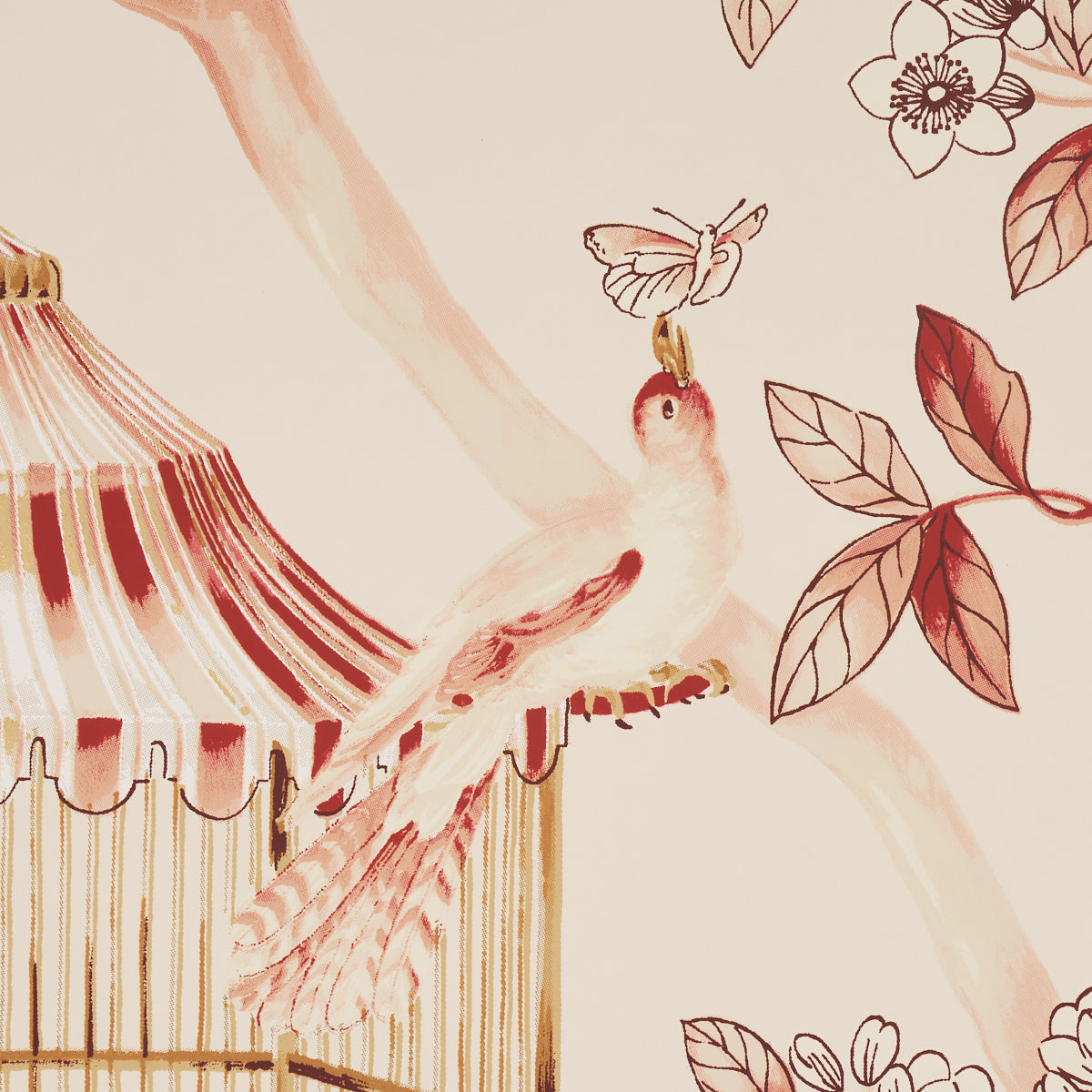 Schumacher Oiseaux Et Fleurs Cinnabar Wallpaper - Eade's Wallpaper