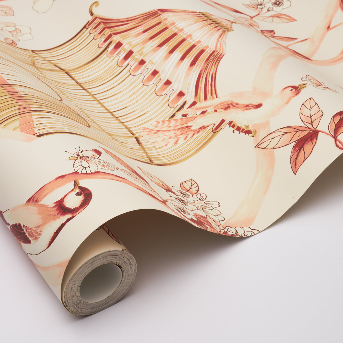 Schumacher Oiseaux Et Fleurs Cinnabar Wallpaper - Eade's Wallpaper