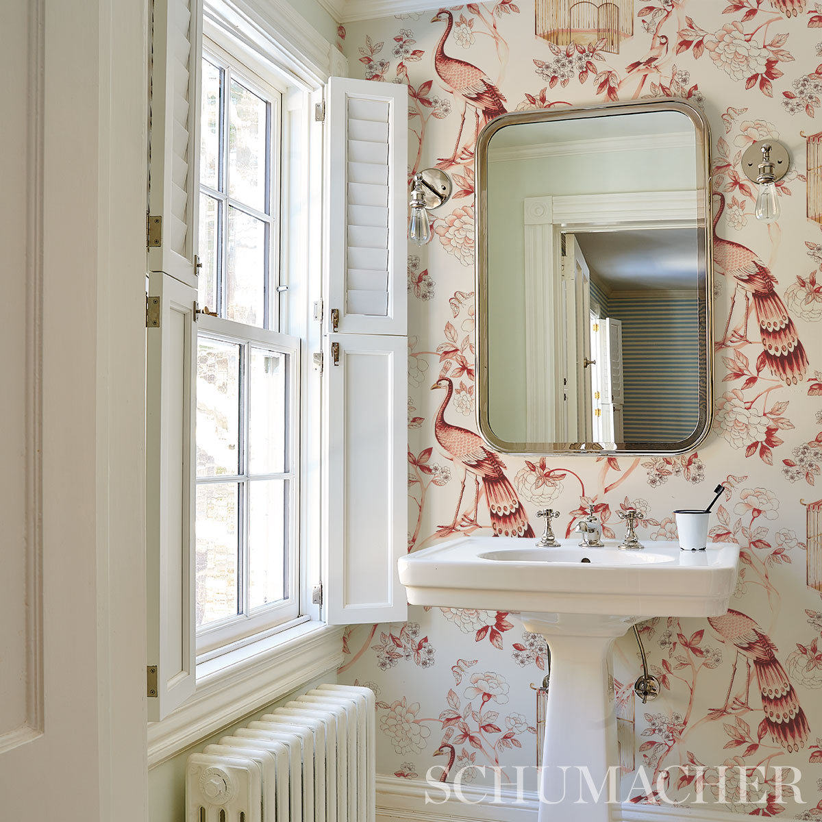Schumacher Oiseaux Et Fleurs Cinnabar Wallpaper - Eade's Wallpaper