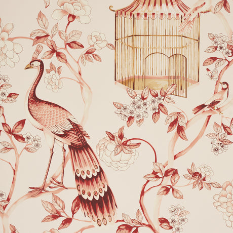 Schumacher Oiseaux Et Fleurs Cinnabar Wallpaper - Eade's Wallpaper