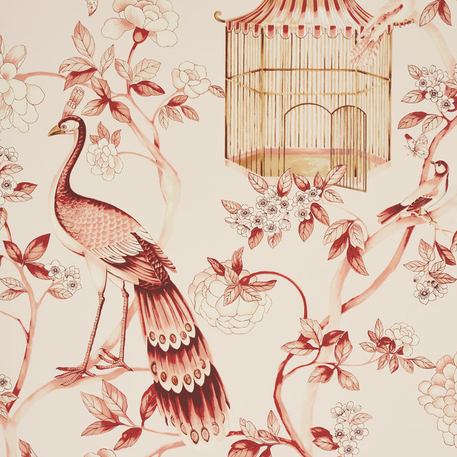 Schumacher Oiseaux Et Fleurs Cinnabar Wallpaper - Eade's Wallpaper