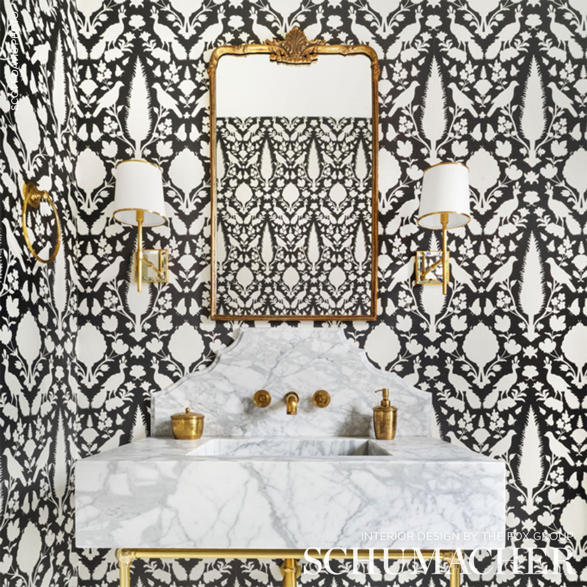 Schumacher Chenonceau Charcoal Wallpaper